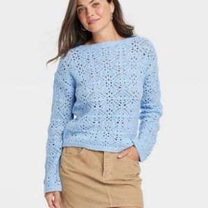 Women's Boatneck Openwork Pullover Sweater - Universal Thread™ Blue